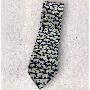 BREUER Silk Tie FRANCE Navy Ivory Polar Bear W:3.7" EUC